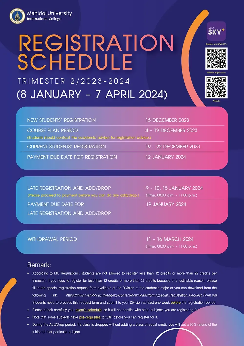 Registration Announcement for Trimester 2/2023 – 2024