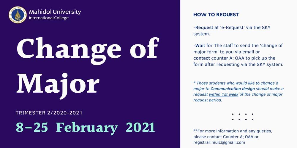 Change of major for Trimester 2/2020-2021