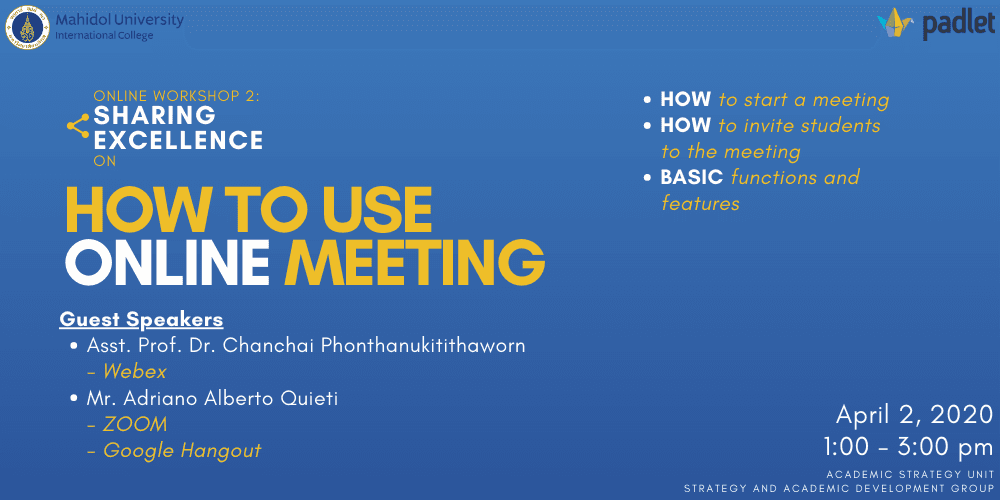 Online Workshop: How to use online meeting – WebEx/ Google Hangout/ Zoom
