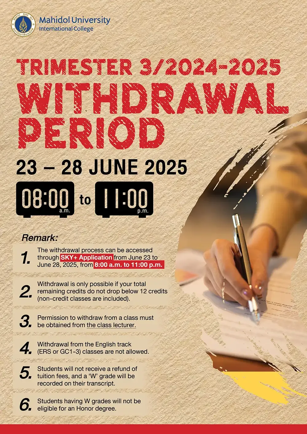 Withdrawal Period for Trimester 3/2024-2025