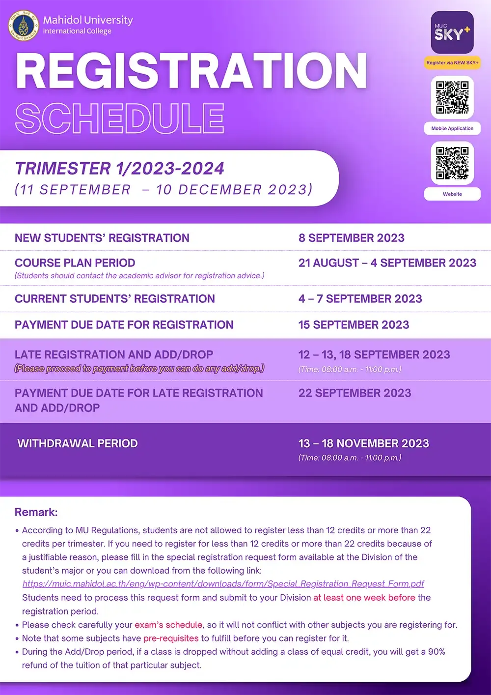 Registration Schedule Trimester 1/2023 – 2024 (Second-Entry)